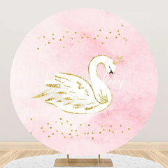 Lofaris Pink White Gold Glitter Swan Round Birthday Backdrop