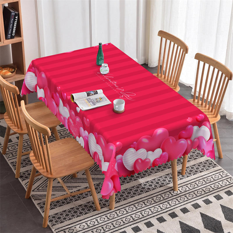 Lofaris Pink White Hearts Red Stripe Valentines Tablecloth