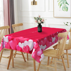 Lofaris Pink White Hearts Red Stripe Valentines Tablecloth