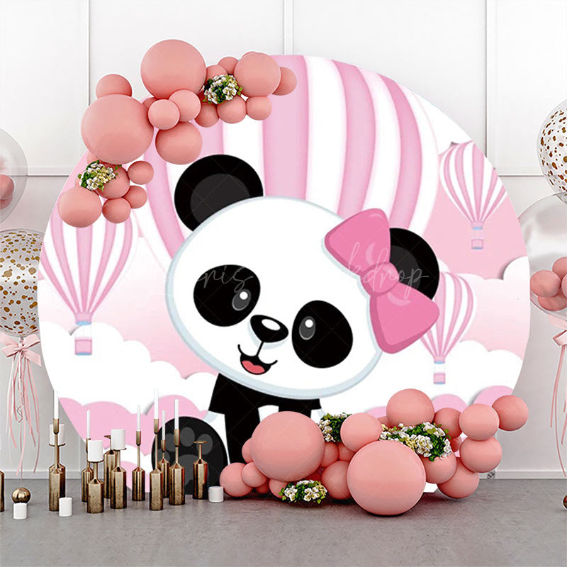 Lofaris Pink White Hot Balloon Panda Round Birthday Backdrop