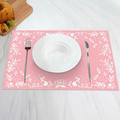 Lofaris Pink White Leaf Patterns Modern Set Of 4 Placemats