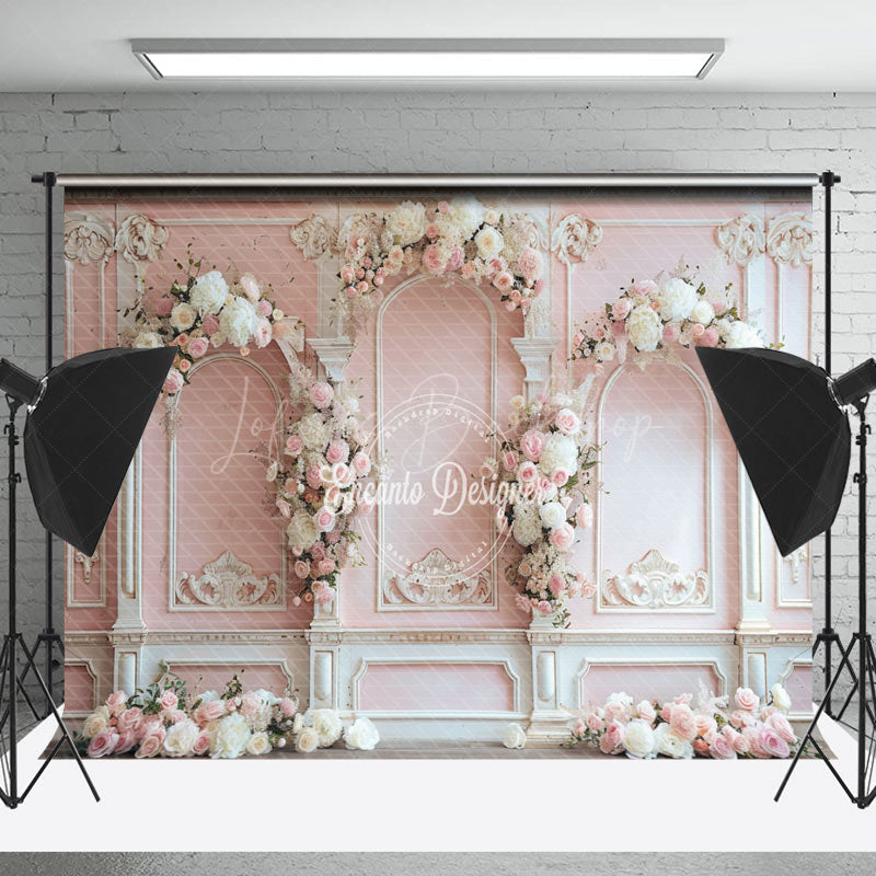 Lofaris Pink White Luxury Wall Floral Wedding Photo Backdrop