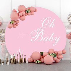 Lofaris Pink White Oh Baby Round Girl Gender Reveal Backdrop