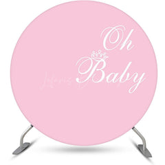 Lofaris Pink White Oh Baby Round Girl Gender Reveal Backdrop