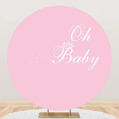 Lofaris Pink White Oh Baby Round Girl Gender Reveal Backdrop