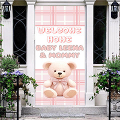 Lofaris Pink White Plaid Teddy Bear Welcome Home Door Cover