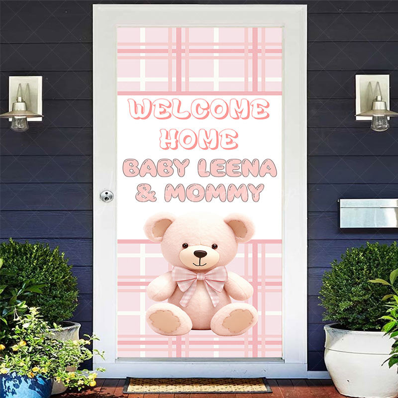 Lofaris Pink White Plaid Teddy Bear Welcome Home Door Cover