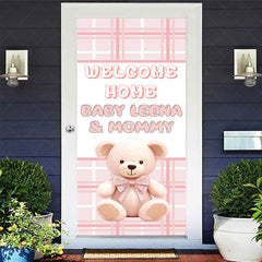 Lofaris Pink White Plaid Teddy Bear Welcome Home Door Cover