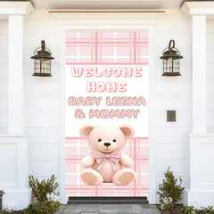 Lofaris Pink White Plaid Teddy Bear Welcome Home Door Cover