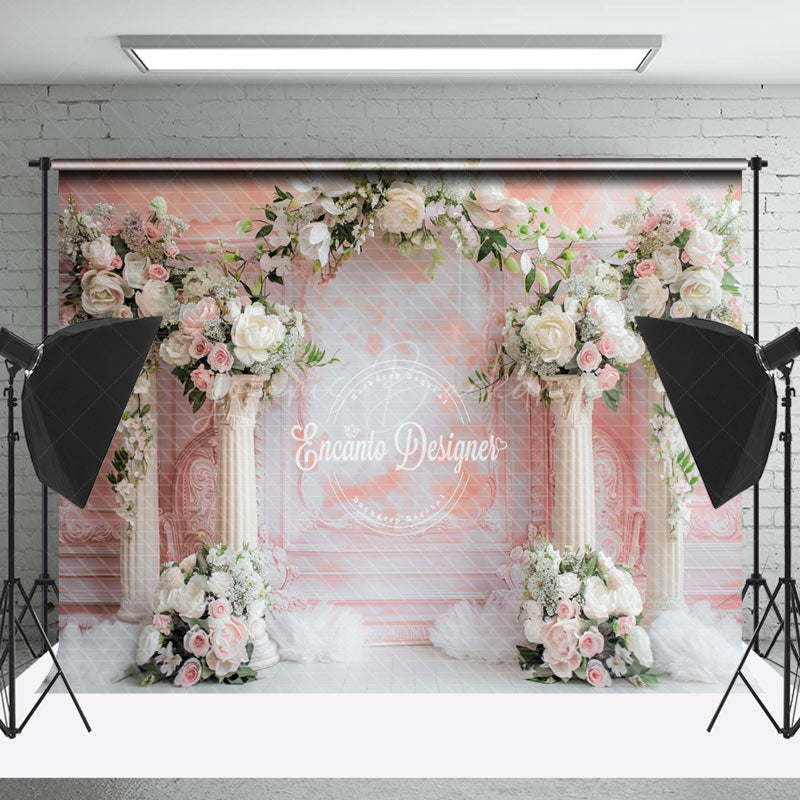 Lofaris Pink White Retro Wall Arch Floral Wedding Backdrop