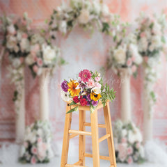 Lofaris Pink White Retro Wall Arch Floral Wedding Backdrop