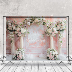 Lofaris Pink White Retro Wall Arch Floral Wedding Backdrop