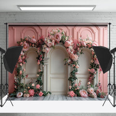 Lofaris Pink White Retro Wall Floral Leaf Wedding Backdrop