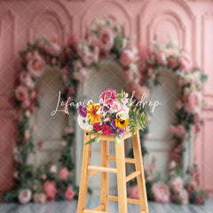 Lofaris Pink White Retro Wall Floral Leaf Wedding Backdrop