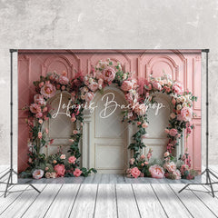 Lofaris Pink White Retro Wall Floral Leaf Wedding Backdrop