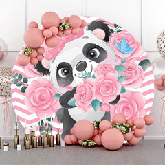 Lofaris Pink White Ripple Rose Panda Round Birthday Backdrop