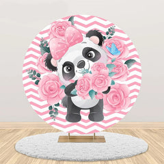 Lofaris Pink White Ripple Rose Panda Round Birthday Backdrop