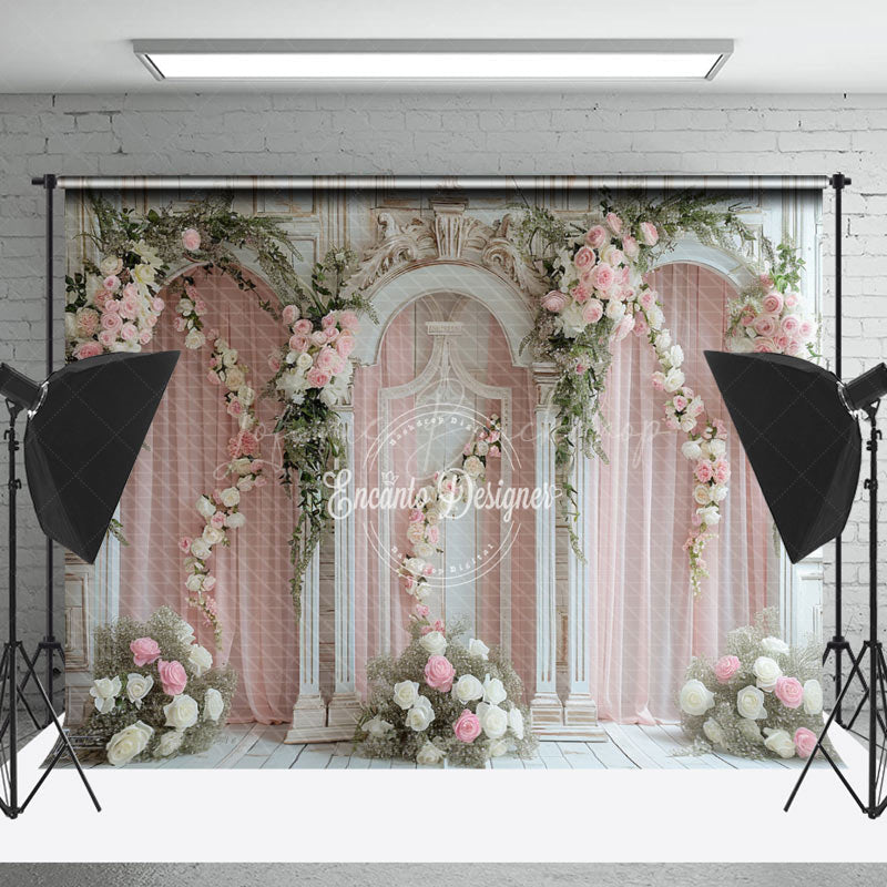 Lofaris Pink White Romantic Floral Wedding Photo Backdrop