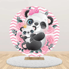 Lofaris Pink White Rose Panda Round Baby Shower Backdrop