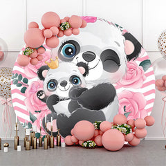 Lofaris Pink White Rose Panda Round Baby Shower Backdrop