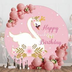 Lofaris Pink White Swan Leaves Round 1st Birthday Backdrop