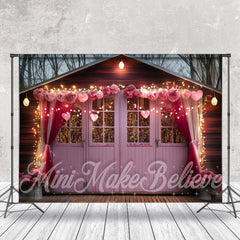 Lofaris Pink Wood House Flower Light Valentines Day Backdrop