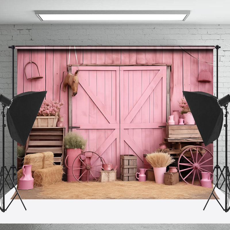 Lofaris Pink Wooden Wall Horse Cowgirl Birthday Backdrop