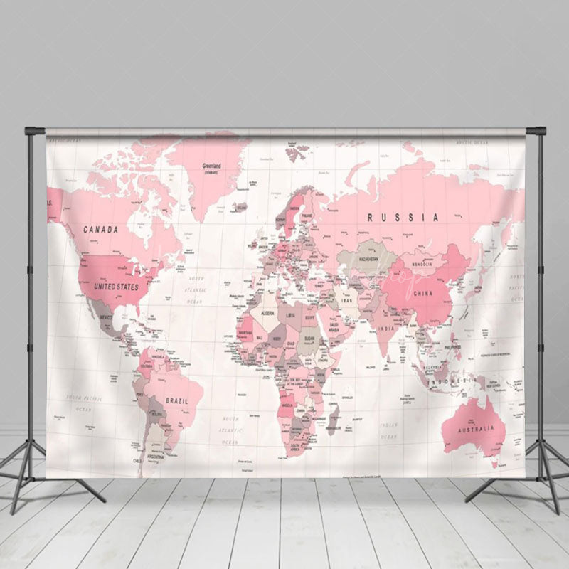 Lofaris Pink World Map Plaid Geographical Party Backdrop