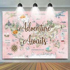 Lofaris Pink World Map Travel Baby Shower Backdrop For Girl