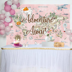 Lofaris Pink World Map Travel Baby Shower Backdrop For Girl