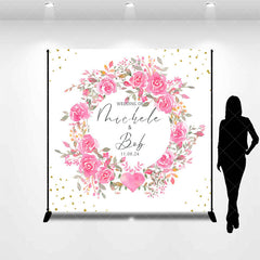 Lofaris Pink Wreath White Custom Name Wedding Backdrop