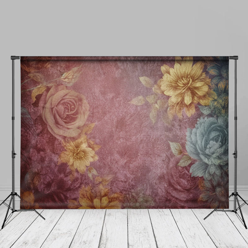 Lofaris Pink Yellow Floral Dusty Blue Abstract Photo Backdrop