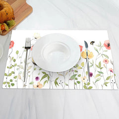 Lofaris Pink Yellow Flowers Leaves Spring Set Of 4 Placemats