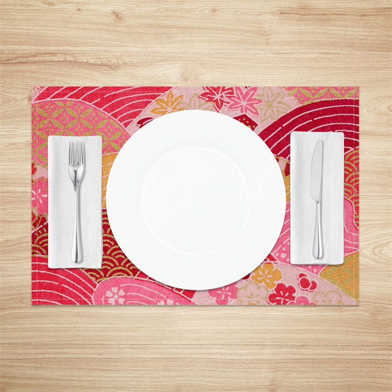 Lofaris Pink Yellow Lines Flower Coins Set Of 4 Placemats