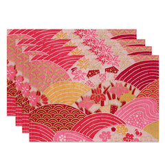 Lofaris Pink Yellow Lines Flower Coins Set Of 4 Placemats