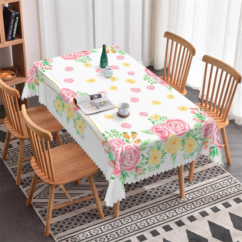 Lofaris Pink Yellow Rose Decorative Rectangle Tablecloth