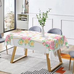 Lofaris Pink Yellow Rose Decorative Rectangle Tablecloth