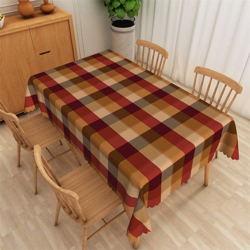 Lofaris Plaid Brown Red Waterproof Restaurant Tablecloth