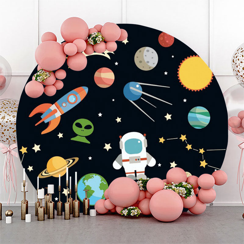 Lofaris Planet Astronaut Space Theme Circle Backdrop Cover