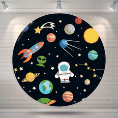 Lofaris Planet Astronaut Space Theme Circle Backdrop Cover