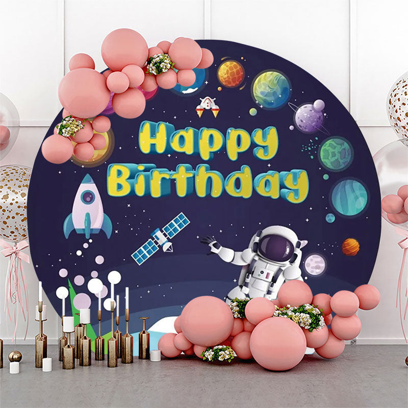 Lofaris Planet Satellite Rocket Astronaut Boy Round Backdrop