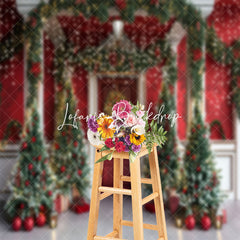 Lofaris Plant Xmas Trees Red White Door Christmas Backdrop