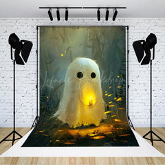 Lofaris Plants Burning Candle Cute Ghost Halloween Backdrop