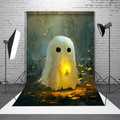 Lofaris Plants Burning Candle Cute Ghost Halloween Backdrop