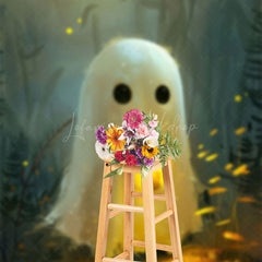 Lofaris Plants Burning Candle Cute Ghost Halloween Backdrop