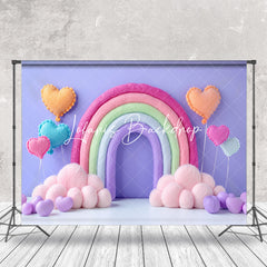 Lofaris Plush Rainbow Balloons Purple Cake Smash Backdrop