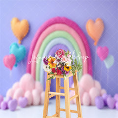 Lofaris Plush Rainbow Balloons Purple Cake Smash Backdrop