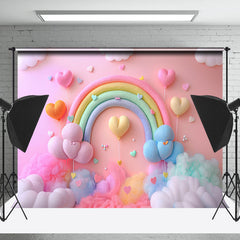 Lofaris Plush Rainbow Heart Balloons Cake Smash Backdrop