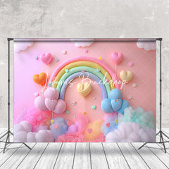 Lofaris Plush Rainbow Heart Balloons Cake Smash Backdrop