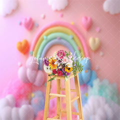 Lofaris Plush Rainbow Heart Balloons Cake Smash Backdrop